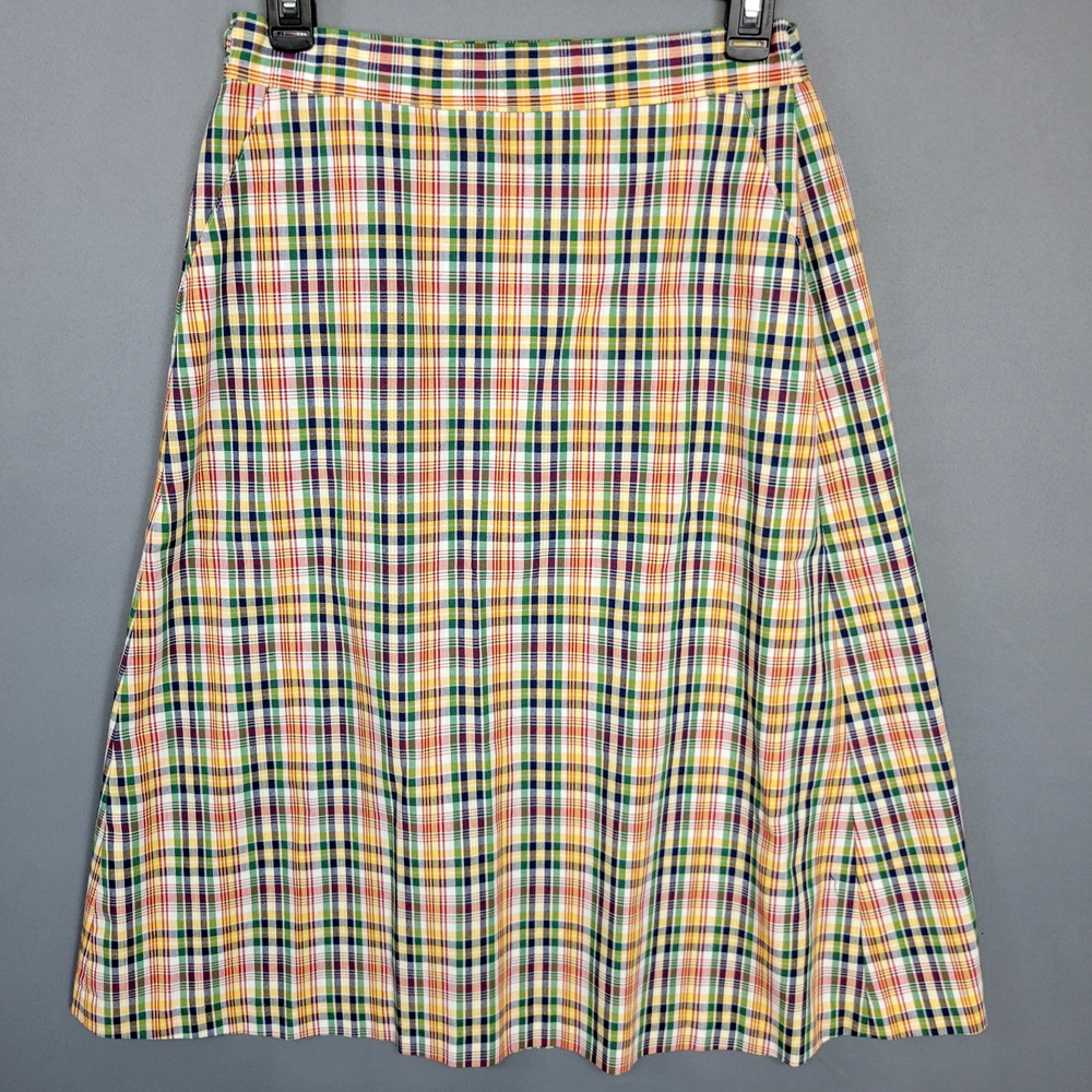 Vintage 70s Wrangler Wrap Midi Skirt Womens M‎ Plaid Rainbow Tag Pockets Tie USA